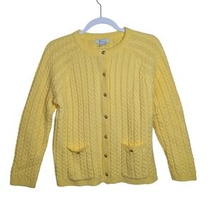 Braid Knit Butter Yellow Cardigan PS Vintage Preppy Pastel Old Money Cottagecore